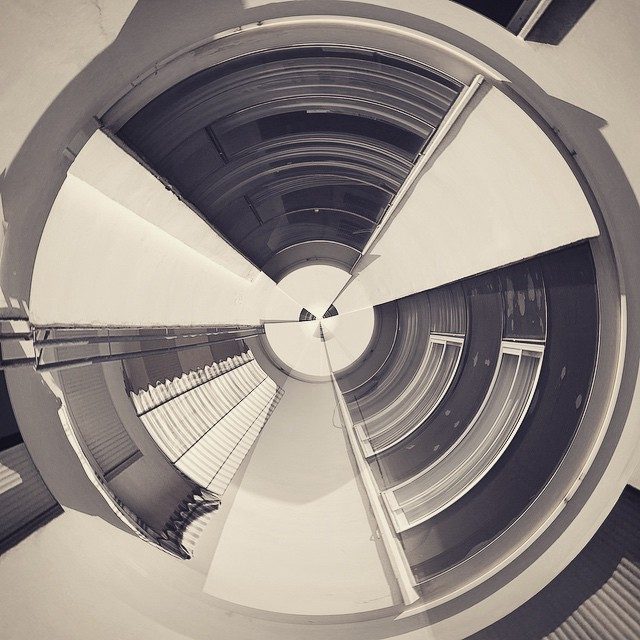 Spiral staircase interior perspective