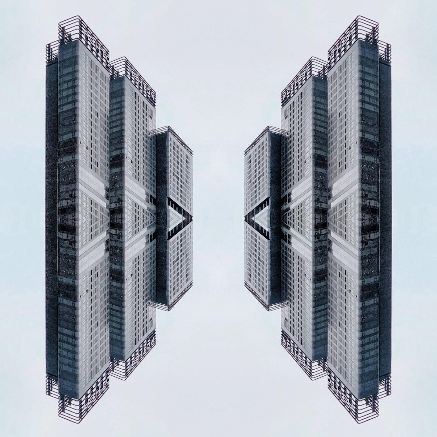 Symmetrical mirrored skyscraper structures