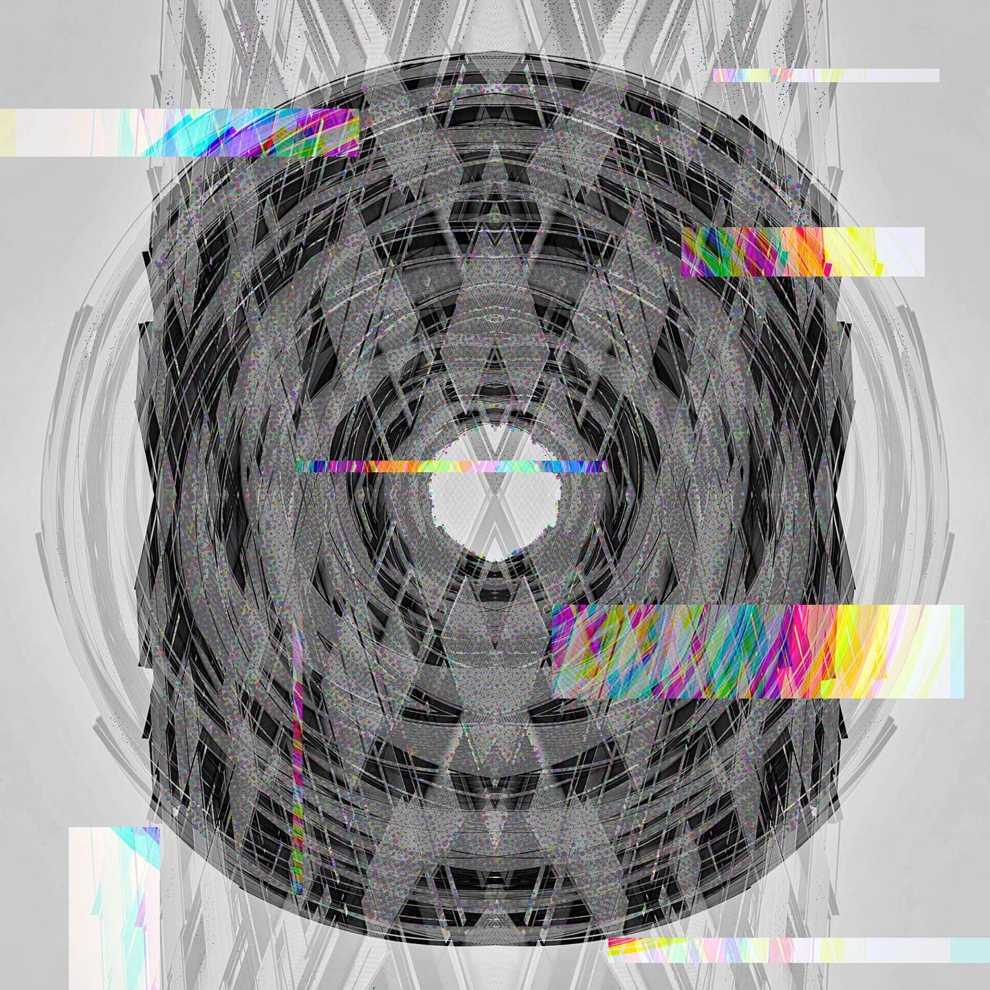 abstract geometric circular pattern with digital glitches