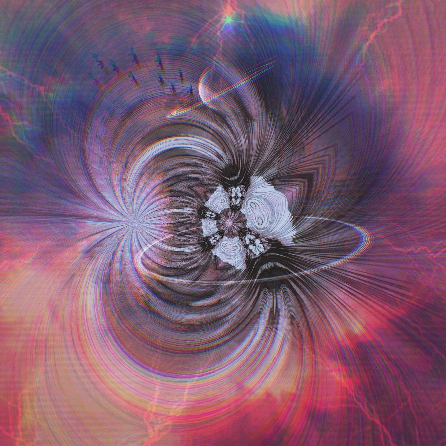 Abstract swirl with central floral pattern